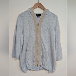 Eddie Bauer Women's Light Blue 100% Cotton Half Sleeve Zip Cardigan Jacket XXL